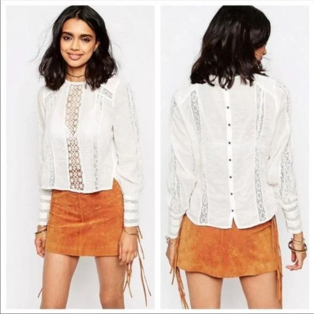 Free People Button Back Lace XS Top Without You Burgundy Maroon Anthropologie
